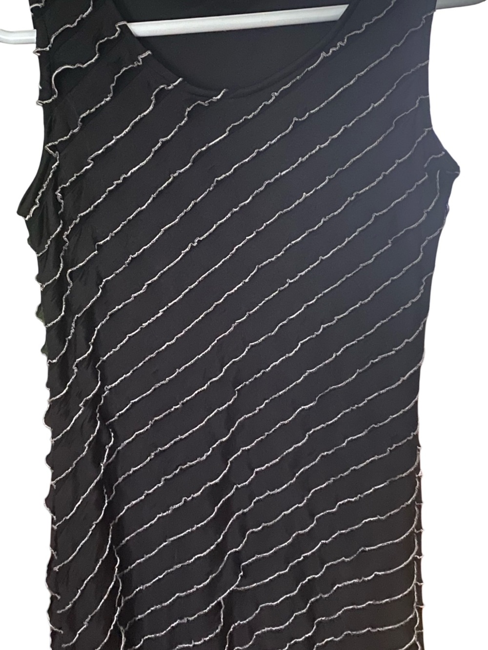 Black Sleeveless Ruffle Stripe Dress